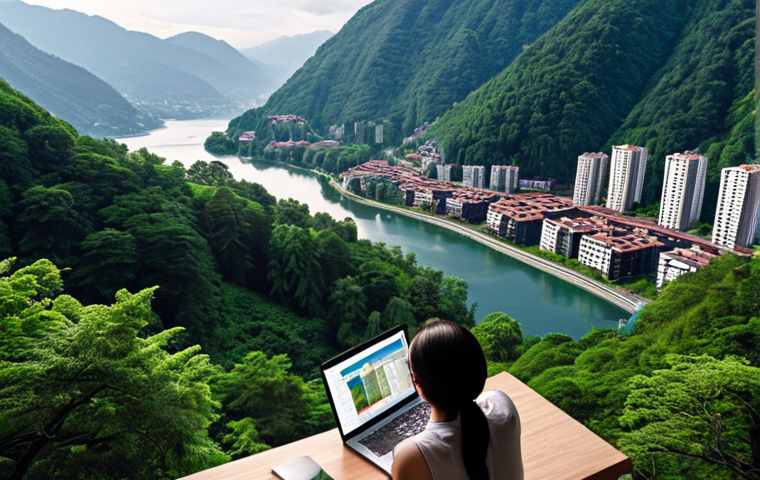 **Prompt:** An aerial view contrasting a dense, bustling megacity skyline with a serene, modern home set amidst nature (mountains, lakes, or lush forests). A person is visible inside the home, comfortably working on a laptop, symbolizing the shift towards remote work and a higher quality of life outside traditional urban centers. The scene should evoke a sense of peace and opportunity.