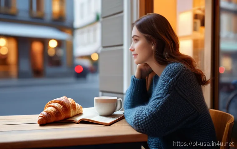 미국 병원 응급실 이용법 - **Prompt 1: Cozy Cafe Scene**
A warm and inviting cafe interior. A young woman with shoulder-len...