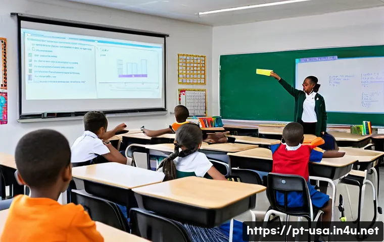 미국 공교육과 사교육 비교 - **Prompt 1: Contrasting Classroom Environments and Technology Integration**
"A split image displ...