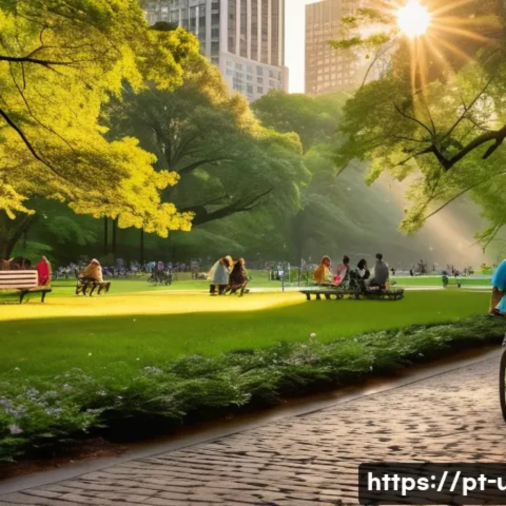 뉴욕 관광 필수 코스 - A vibrant early morning scene in Central Park, Manhattan, showing sun rays gently filtering through ...
