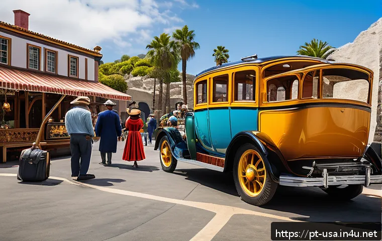 미국 할리우드 영화 투어 - A vibrant and detailed scene inside a famous Hollywood film studio tour, featuring visitors walking ...